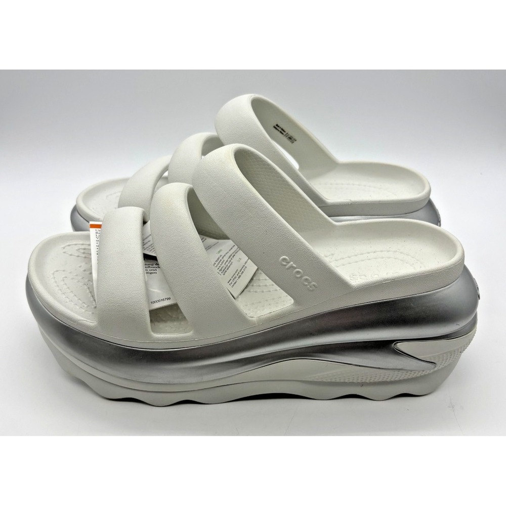 Crocs Mega Crush Metallic Triple Strap Moonlight Silver M8 W10 210459-1OQ NWT